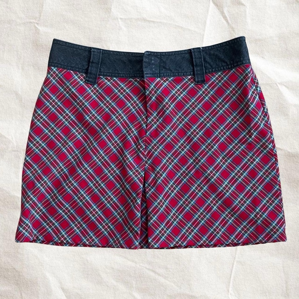 Plaid Skirt with Denim Waistband